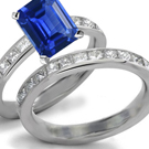 Satin Polished Emerald Cut Sapphire and Diamond Ring Renï¿“tar Collection